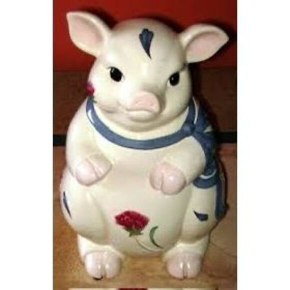 Lenox Poppies Barnyard Ceramic Pig Cookie Jar Country Farmhouse Cottagecore - Picture 1 of 6